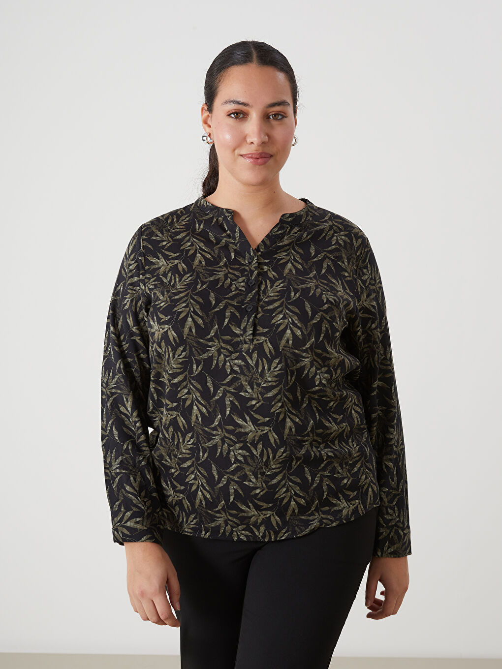 LCW Grace Notch Neck Patterned Women's Blouse -W4DD81Z8-LS6