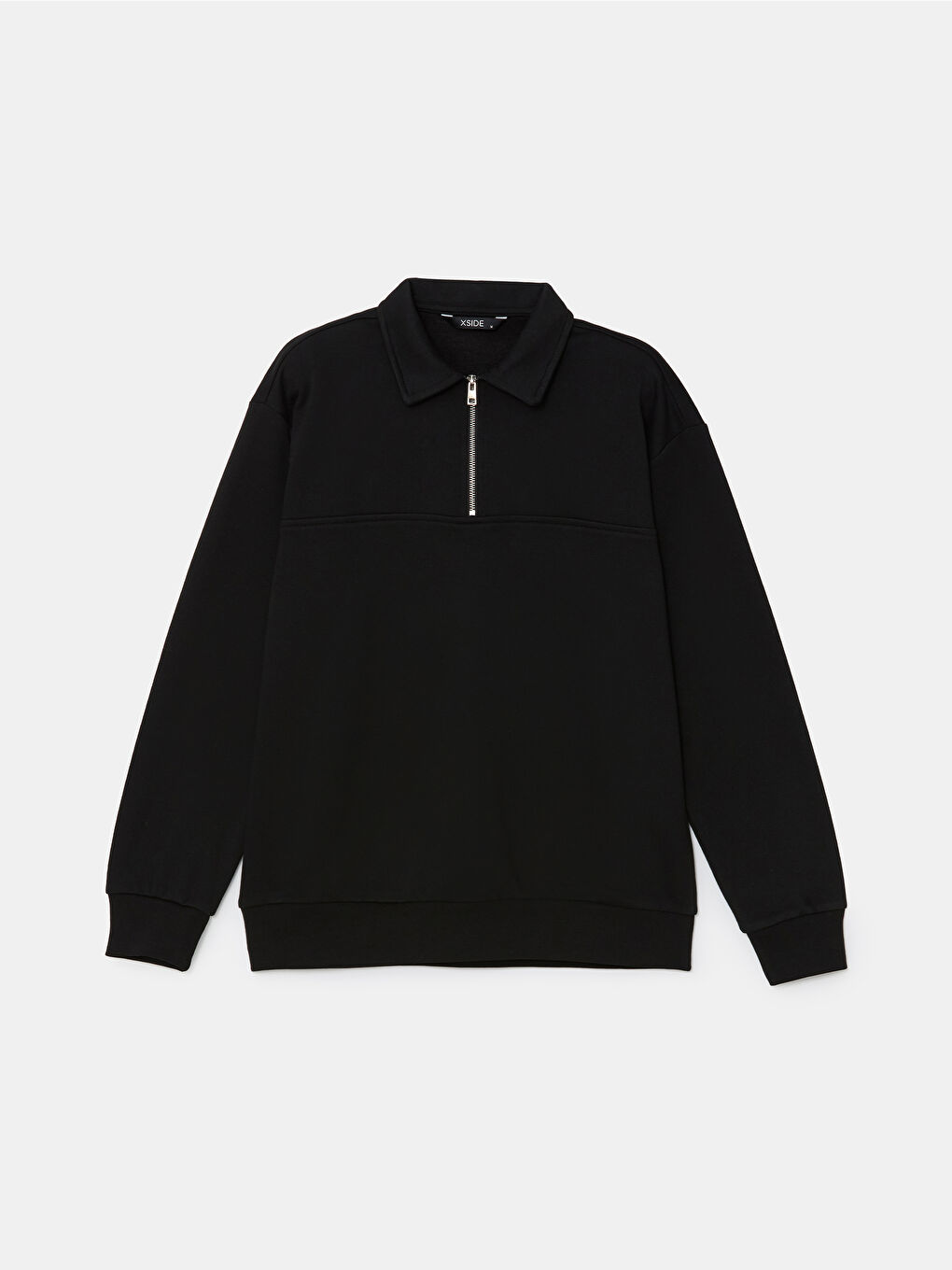 Siyah Standart Kalıp Dik Yaka Erkek Kalın Sweatshirt-4