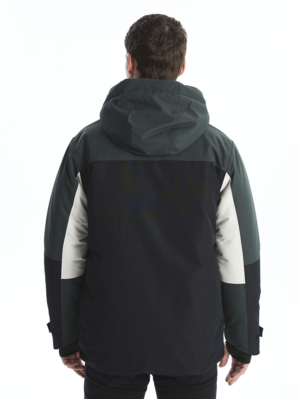 Siyah Standart Kalıp Kapüşonlu Erkek Kayak Montu-6