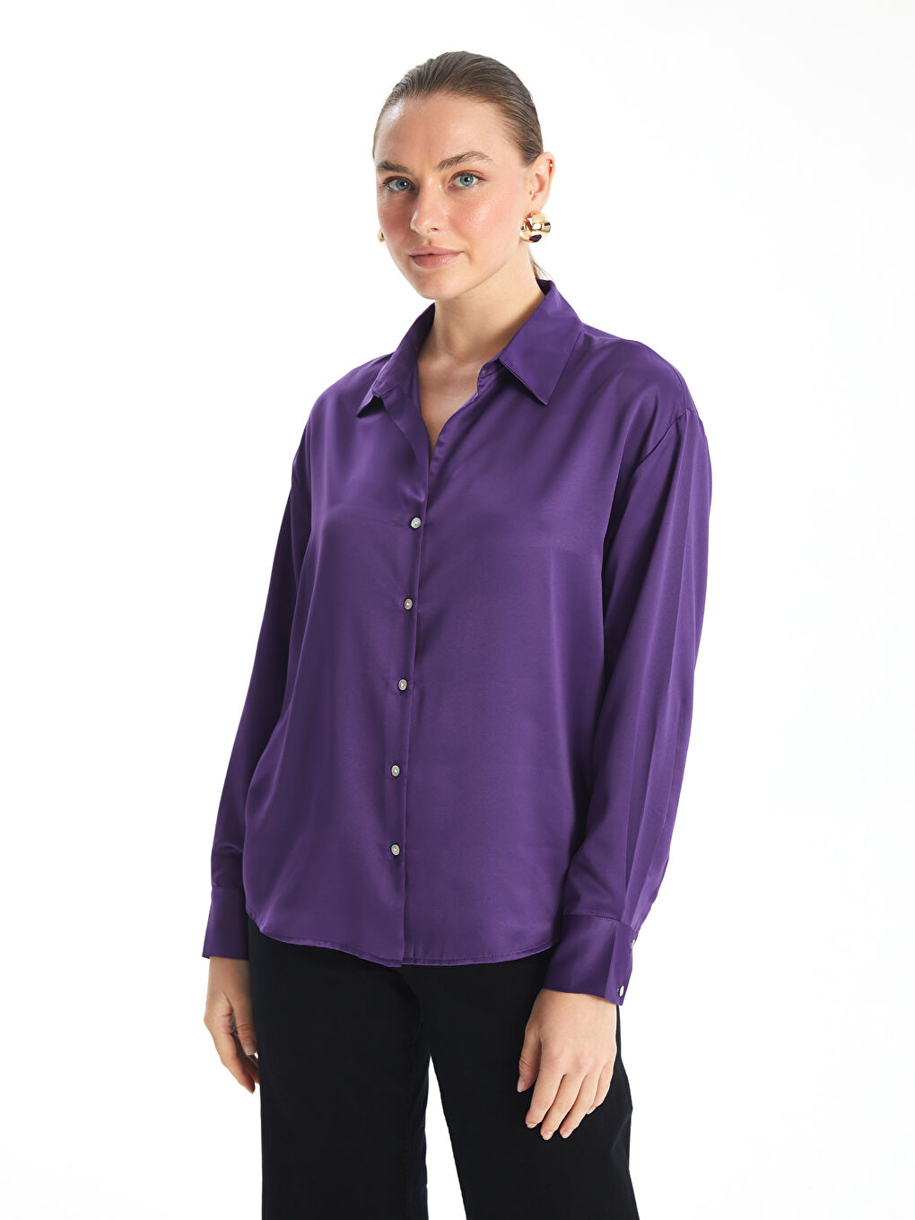 LC Waikiki Plain Long Sleeve Satin Oversize Women's Shirt -W4DE47Z8-HNJ