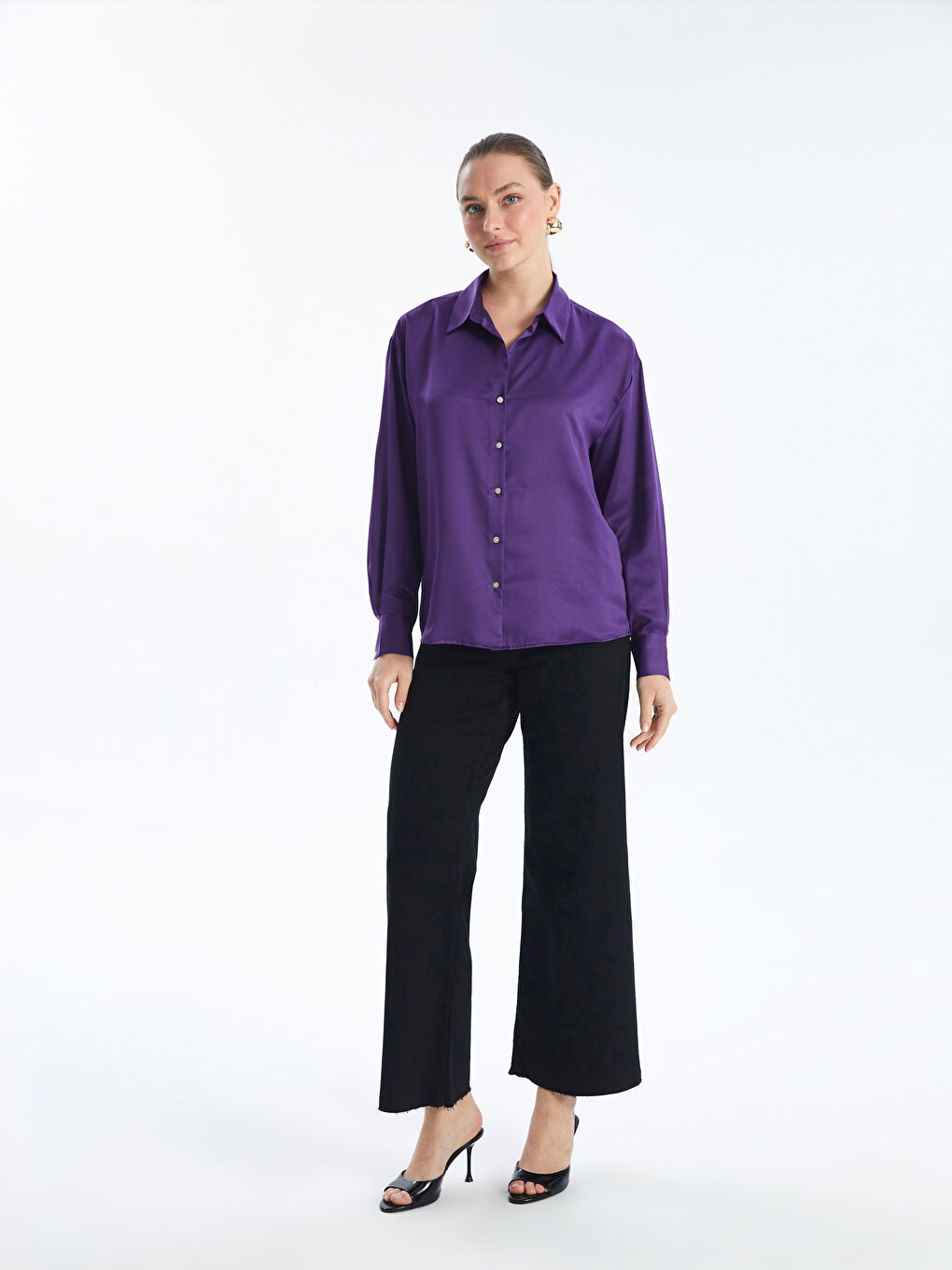 LC Waikiki Plain Long Sleeve Satin Oversize Women's Shirt -W4DE47Z8-HNJ