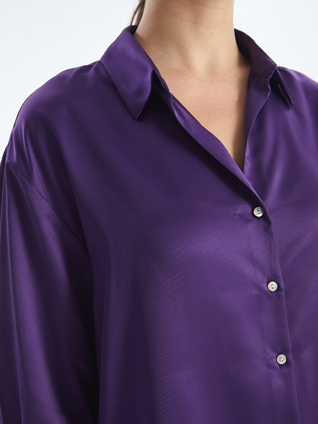 LC Waikiki Plain Long Sleeve Satin Oversize Women's Shirt -W4DE47Z8-HNJ