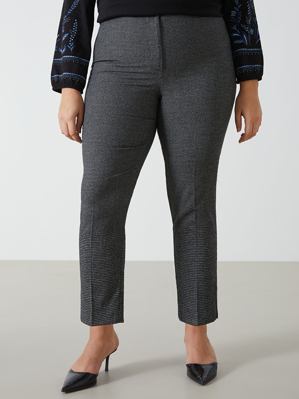 Elastic Waist Houndstooth Patterned Women's Trousers -W4DF00Z8-LKN