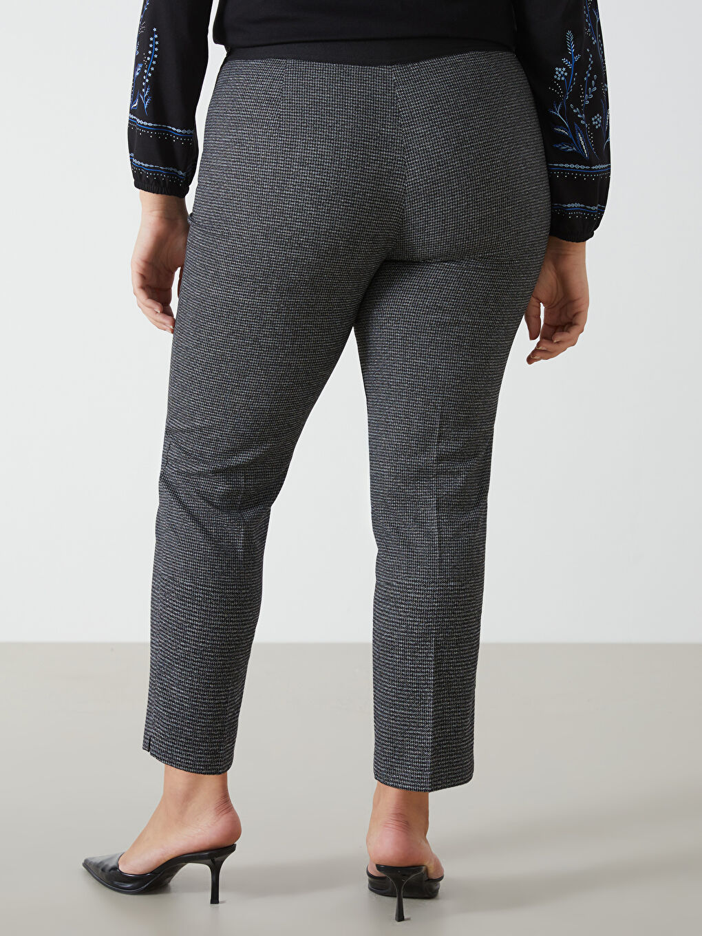 Elastic Waist Houndstooth Patterned Women's Trousers -W4DF00Z8-LKN