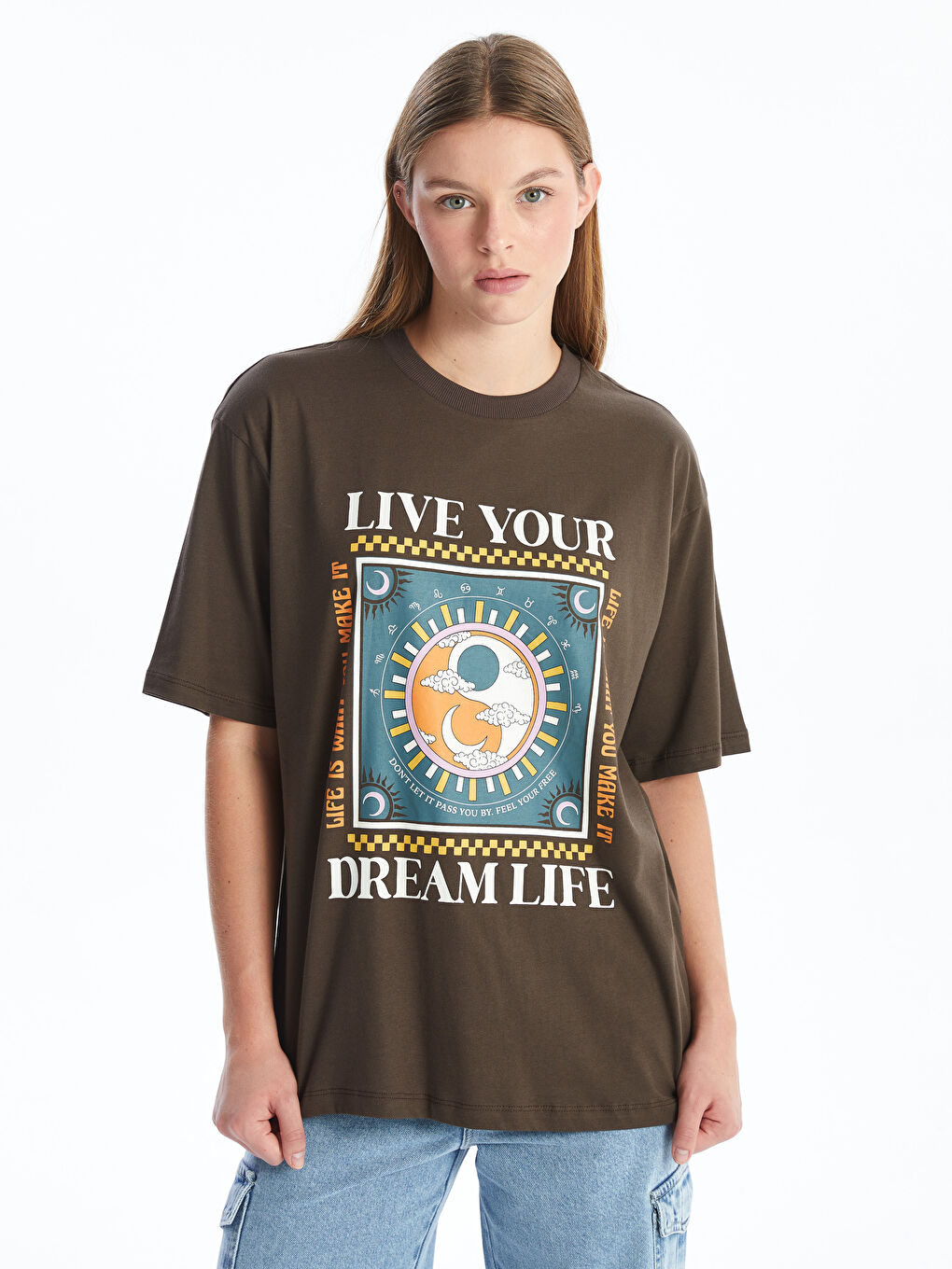 LCW Vision Crew Neck Printed Short Sleeve Women's T-Shirt -W4DF16Z8-HDZ