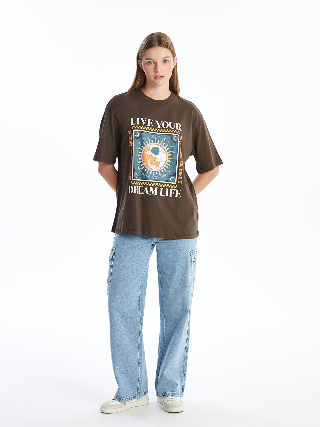 LCW Vision Crew Neck Printed Short Sleeve Women's T-Shirt -W4DF16Z8-HDZ