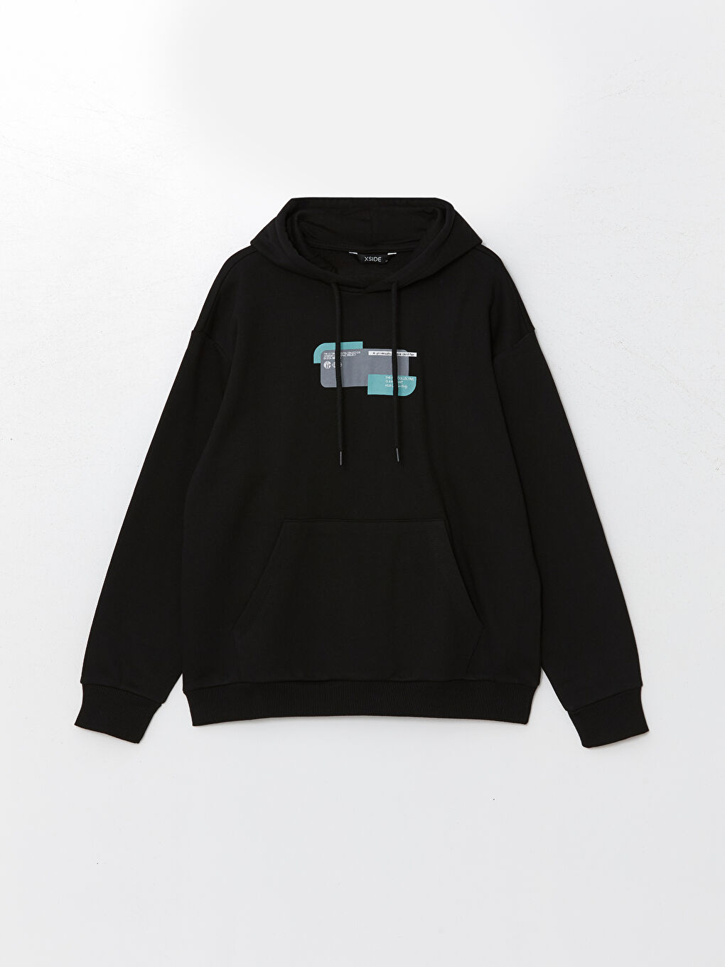 XSIDE Siyah Uzun Kollu Baskılı Erkek Kalın Hoodie - 4