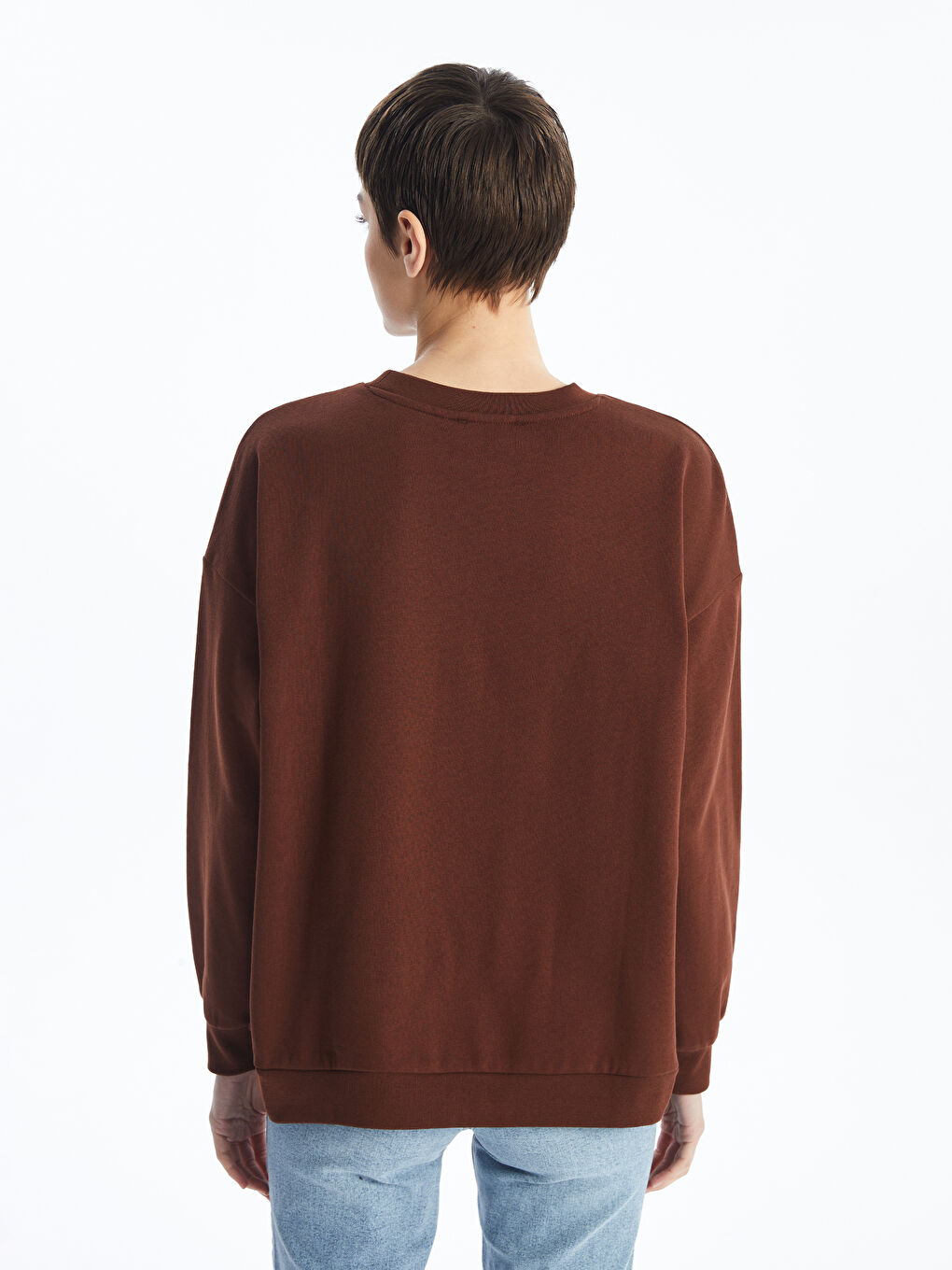 LCW ECO Kahverengi Bisiklet Yaka Baskılı Oversize Kadın Sweatshirt - 4