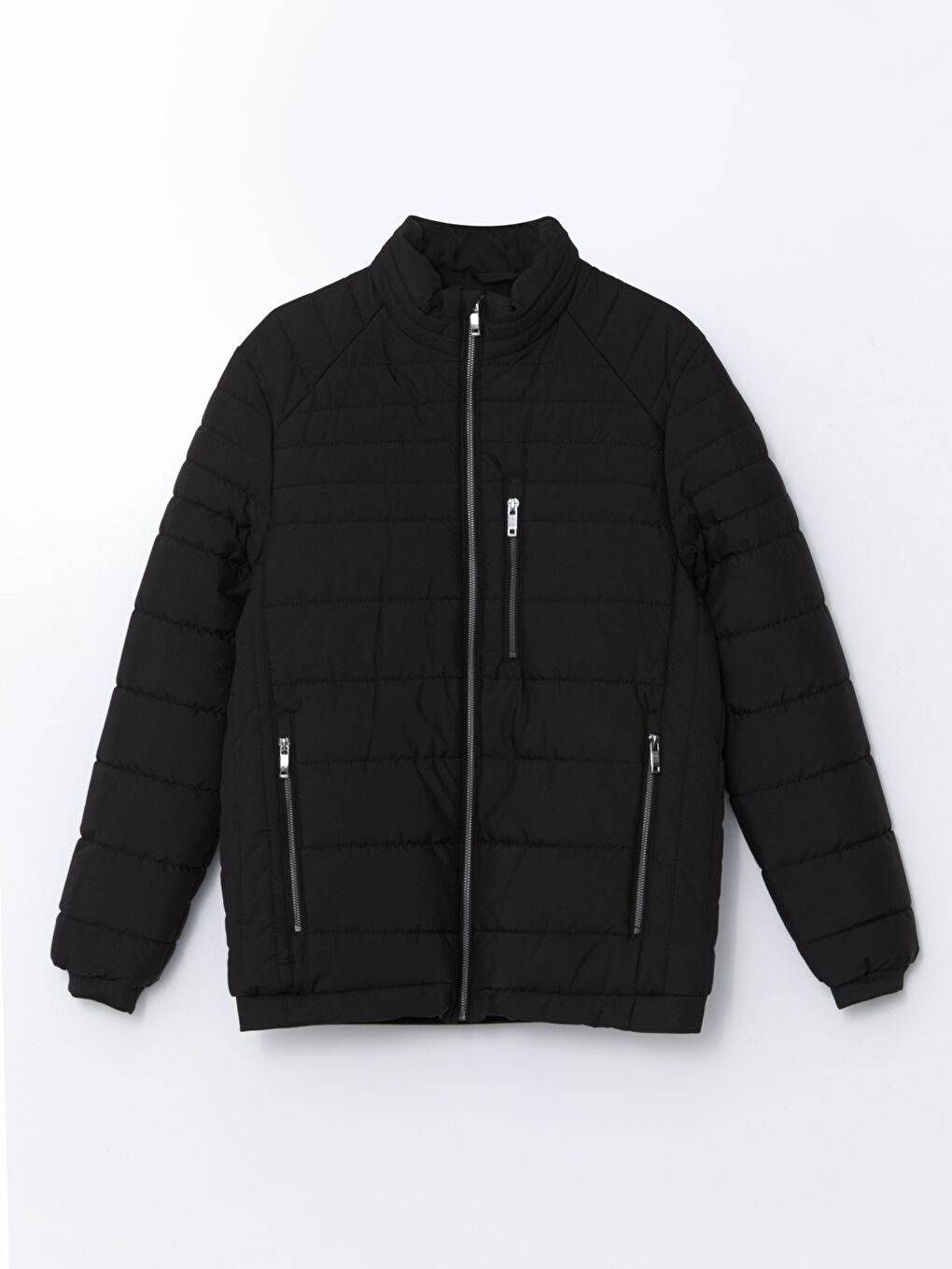 Siyah Standart Kalıp Dik Yaka Erkek Şişme Mont-5