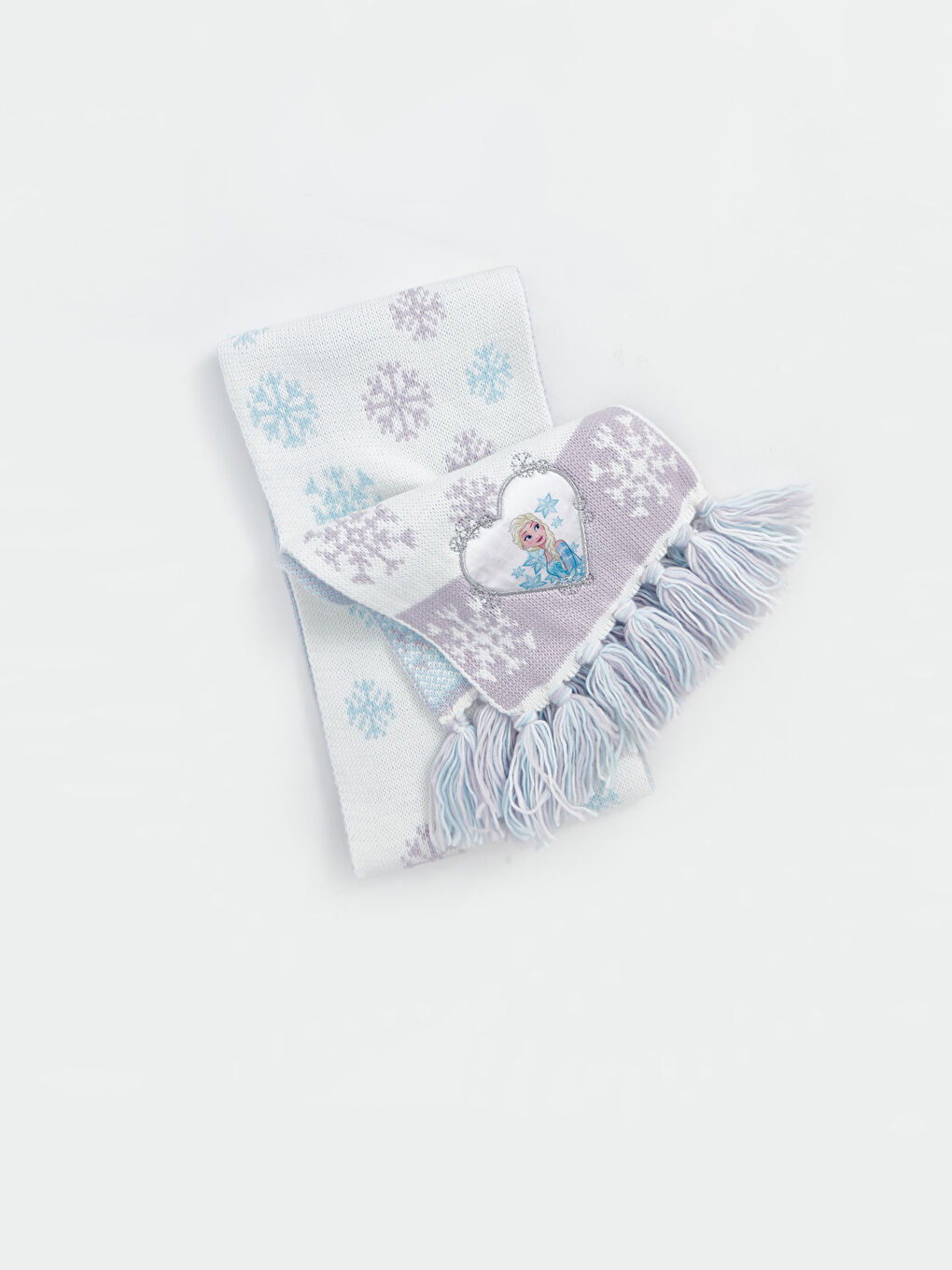 Beyaz Frozen Nakışlı Kız Çocuk Atkı