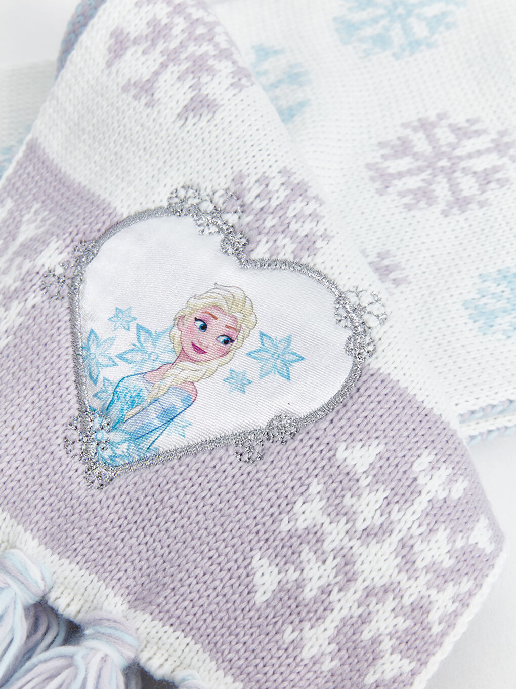 Beyaz Frozen Nakışlı Kız Çocuk Atkı-1