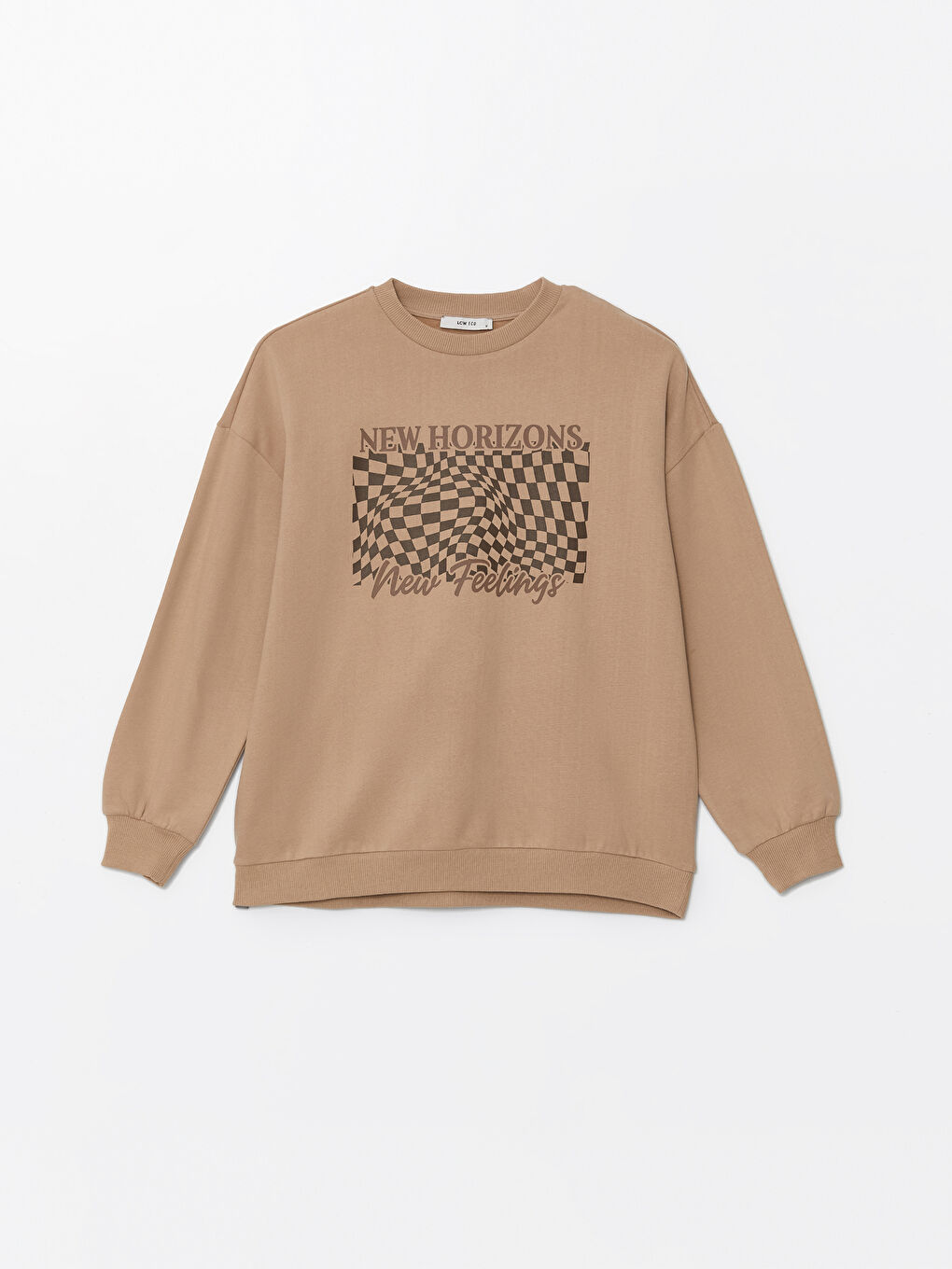 LCW ECO Sütlü Kahve Bisiklet Yaka Baskılı Oversize Kadın Kalın Sweatshirt - 4