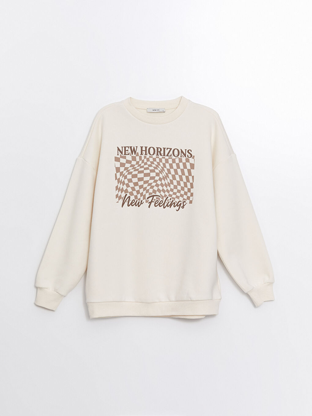 LCW ECO Ekru Bisiklet Yaka Baskılı Oversize Kadın Kalın Sweatshirt - 4