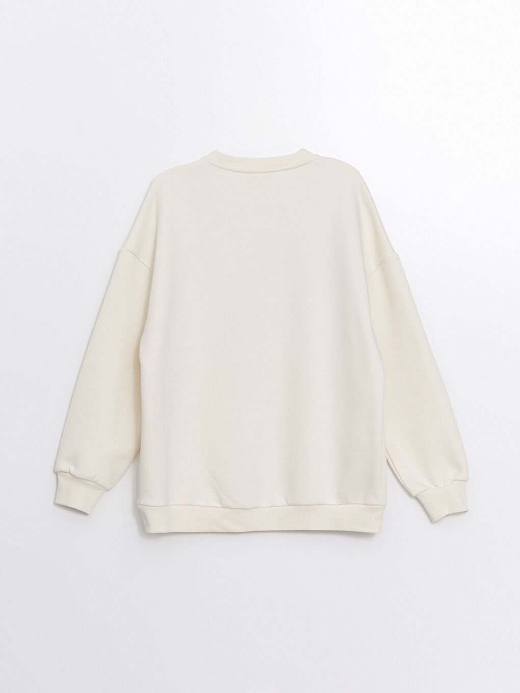 LCW ECO Ekru Bisiklet Yaka Baskılı Oversize Kadın Kalın Sweatshirt - 5