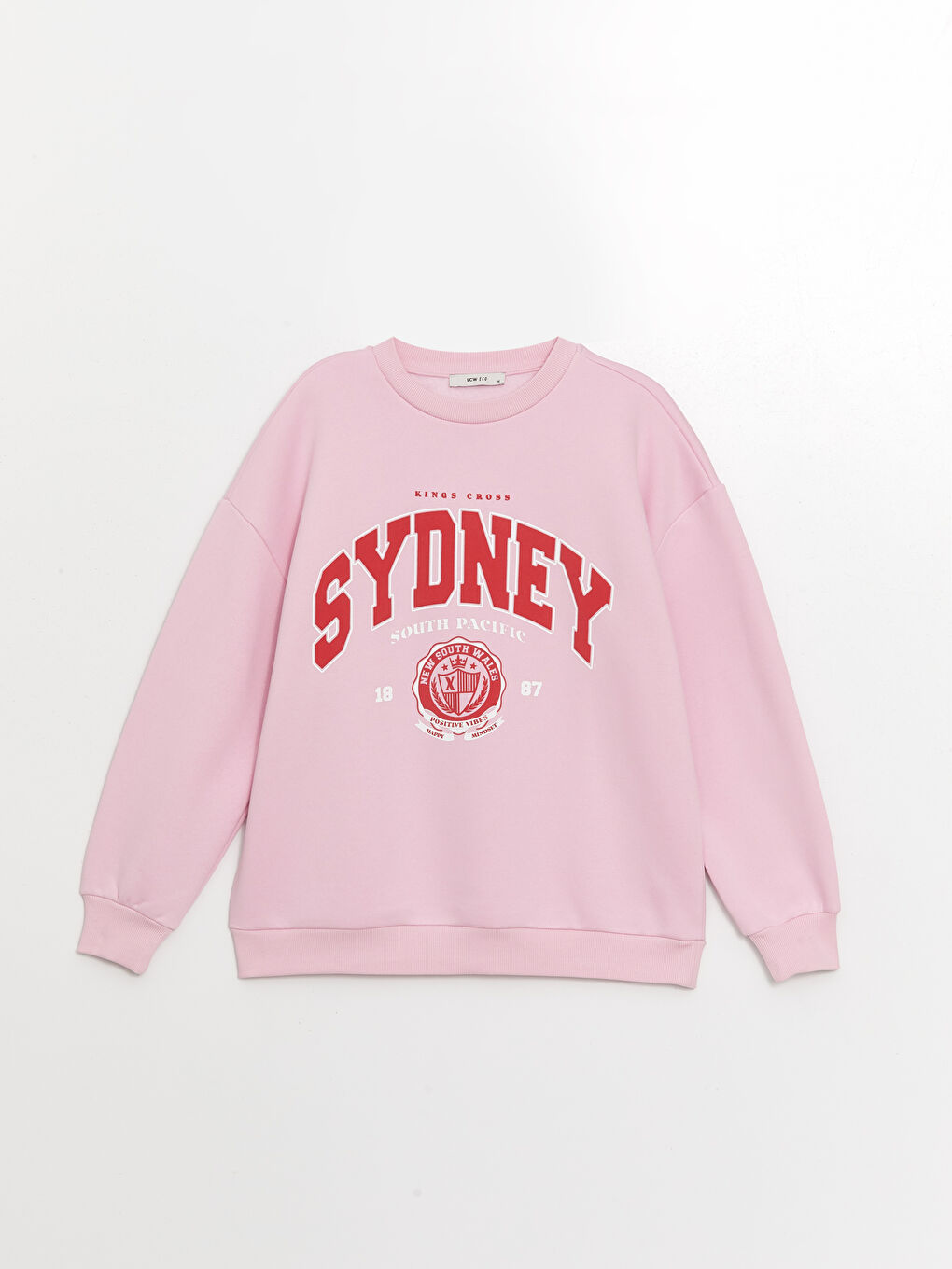 LCW ECO Açık Pembe Bisiklet Yaka Baskılı Oversize Kadın Kalın Sweatshirt - 4