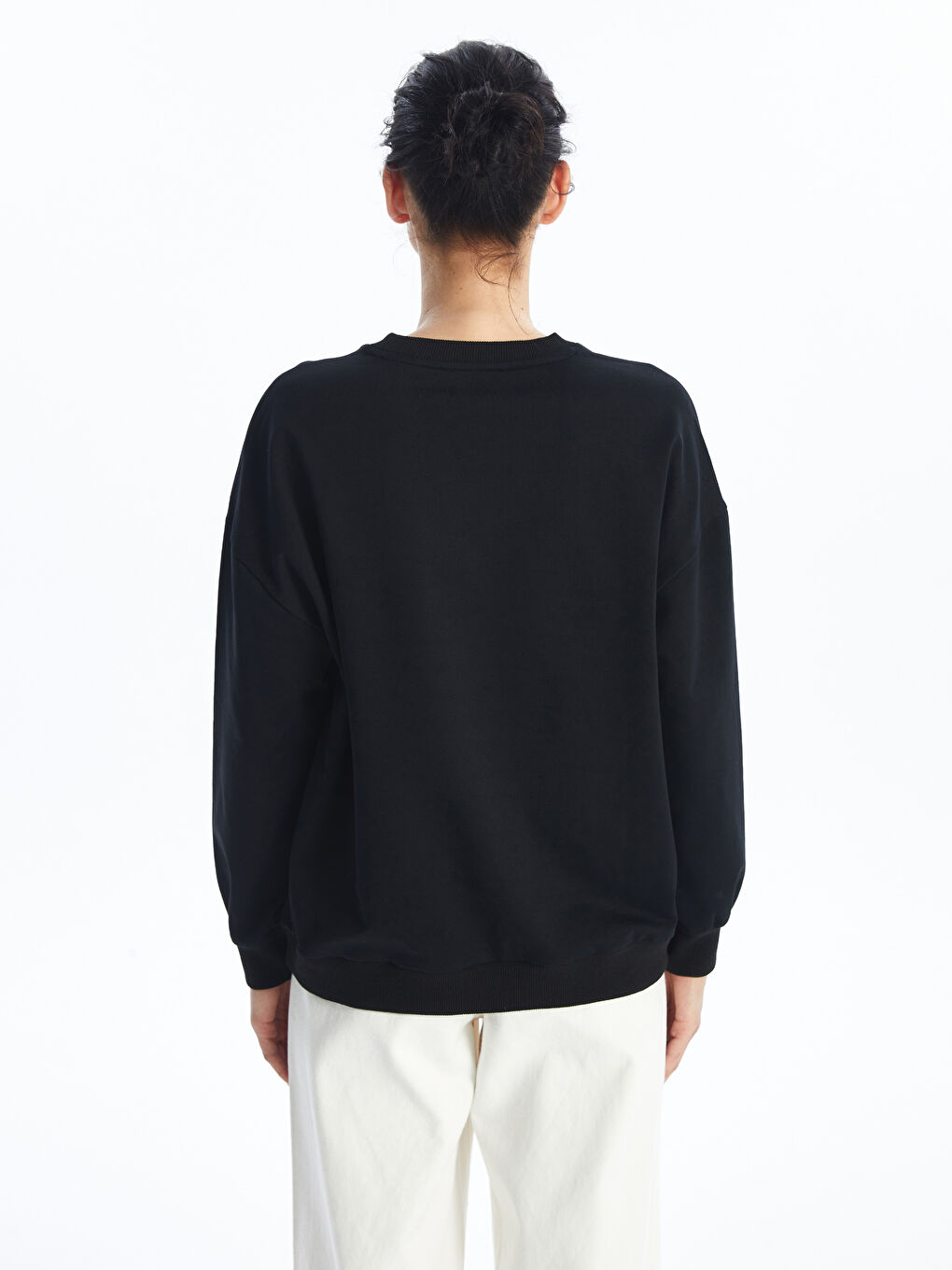 LCW ECO Yeni Siyah Bisiklet Yaka Baskılı Oversize Kadın Sweatshirt - 4