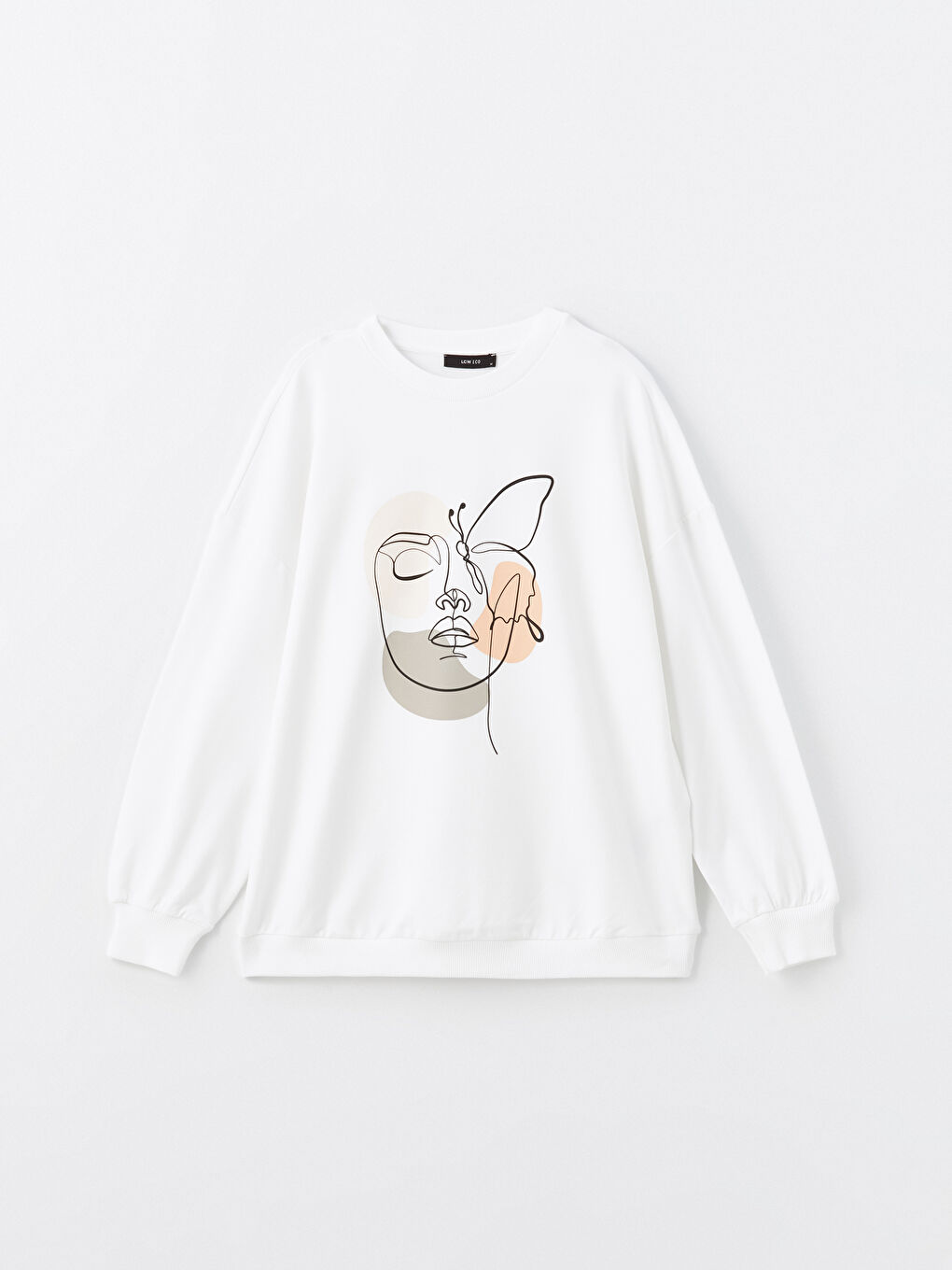 LCW ECO Beyaz Bisiklet Yaka Baskılı Oversize Kadın Sweatshirt - 5