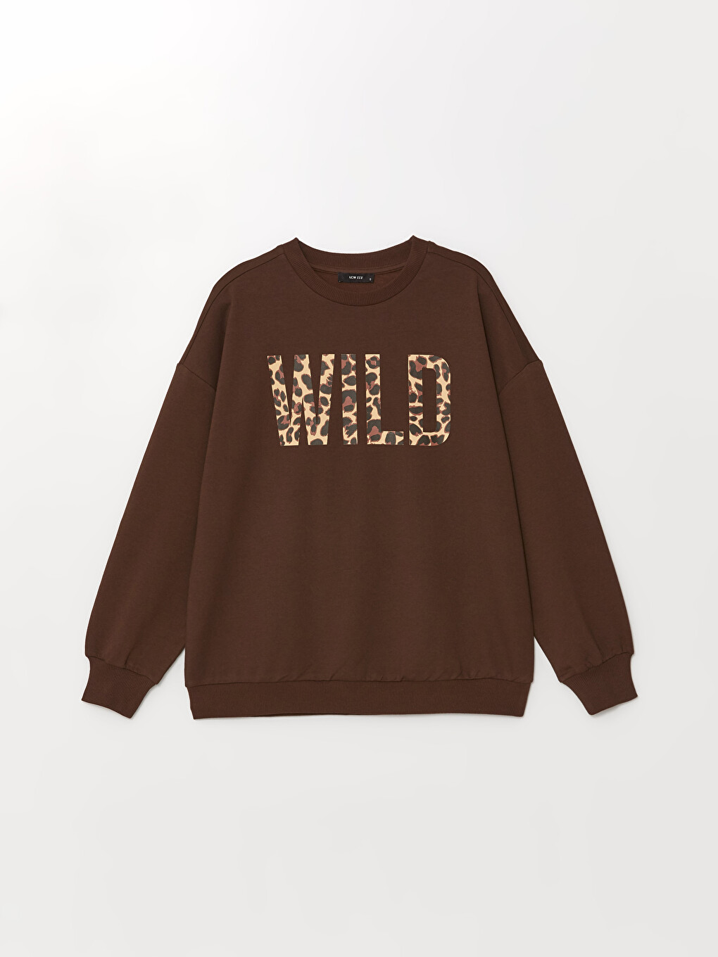 Kahverengi Bisiklet Yaka Baskılı Oversize Kadın Sweatshirt-6