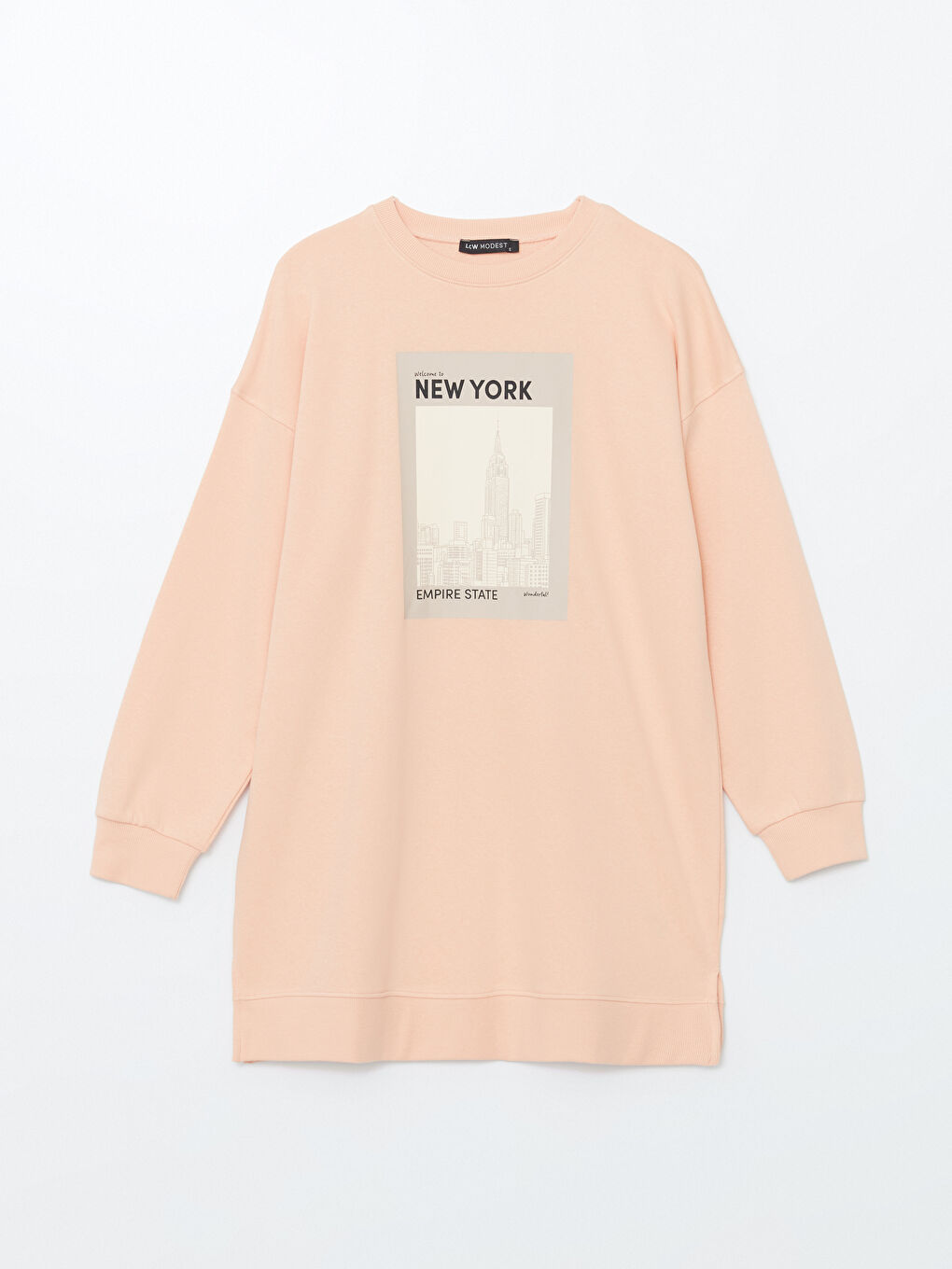 LCW Modest Crew Neck New York Printed Women's Sweatshirt Tunic -W4DG37Z8-GAM