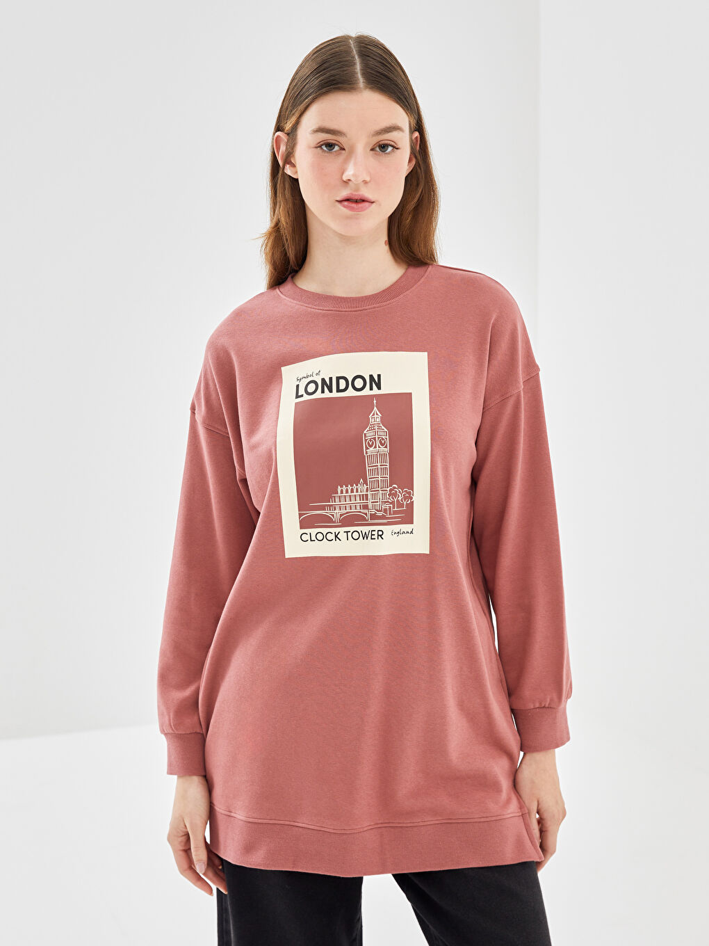 Crew Neck London Printed Women's Sweatshirt Tunic