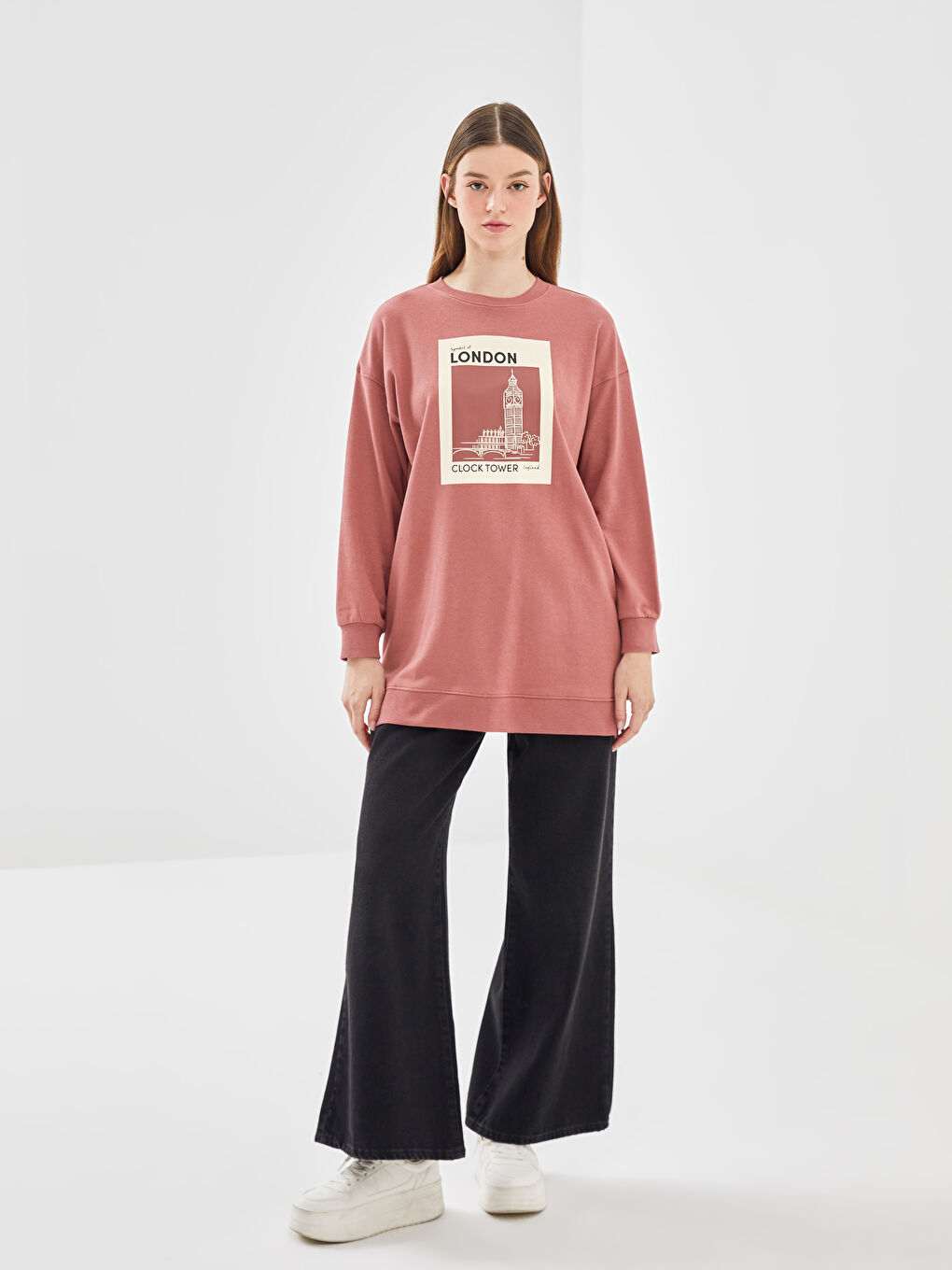 Crew Neck London Printed Women's Sweatshirt Tunic-1