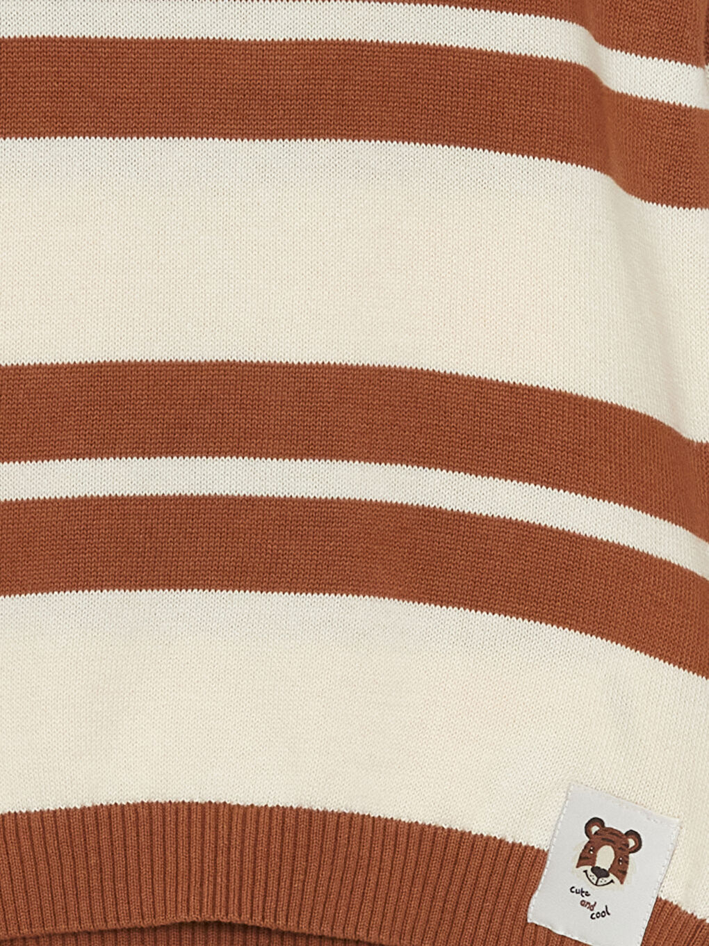 Bej Bisiklet Yaka Çizgili Erkek Çocuk Triko Kazak-2