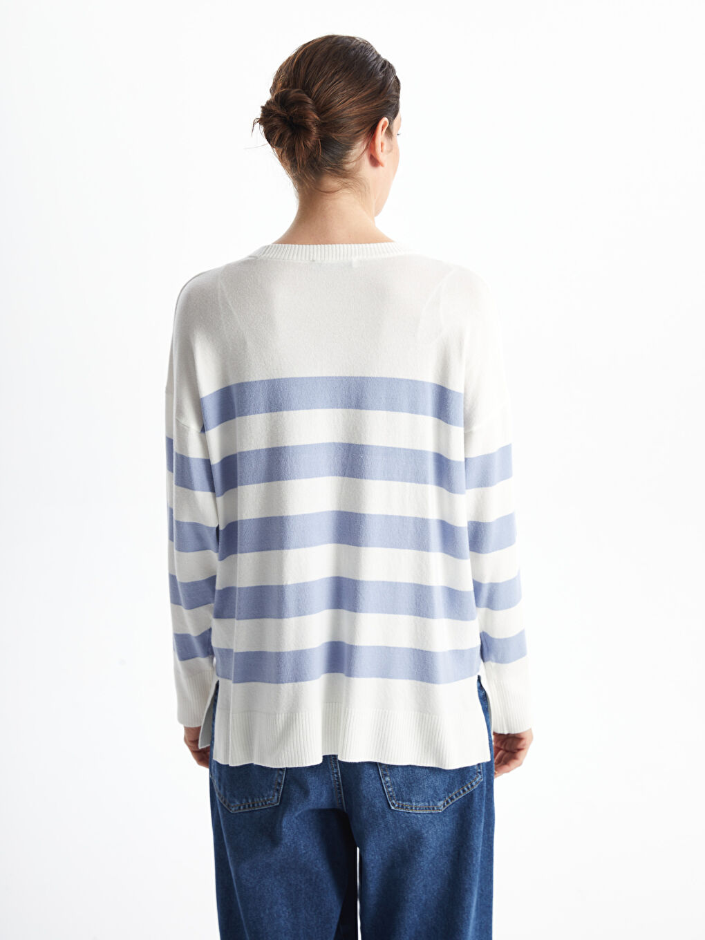 LCWAIKIKI Classic Crew Neck Striped Oversize Women's Knitwear Sweater -W4DG75Z8-GCK