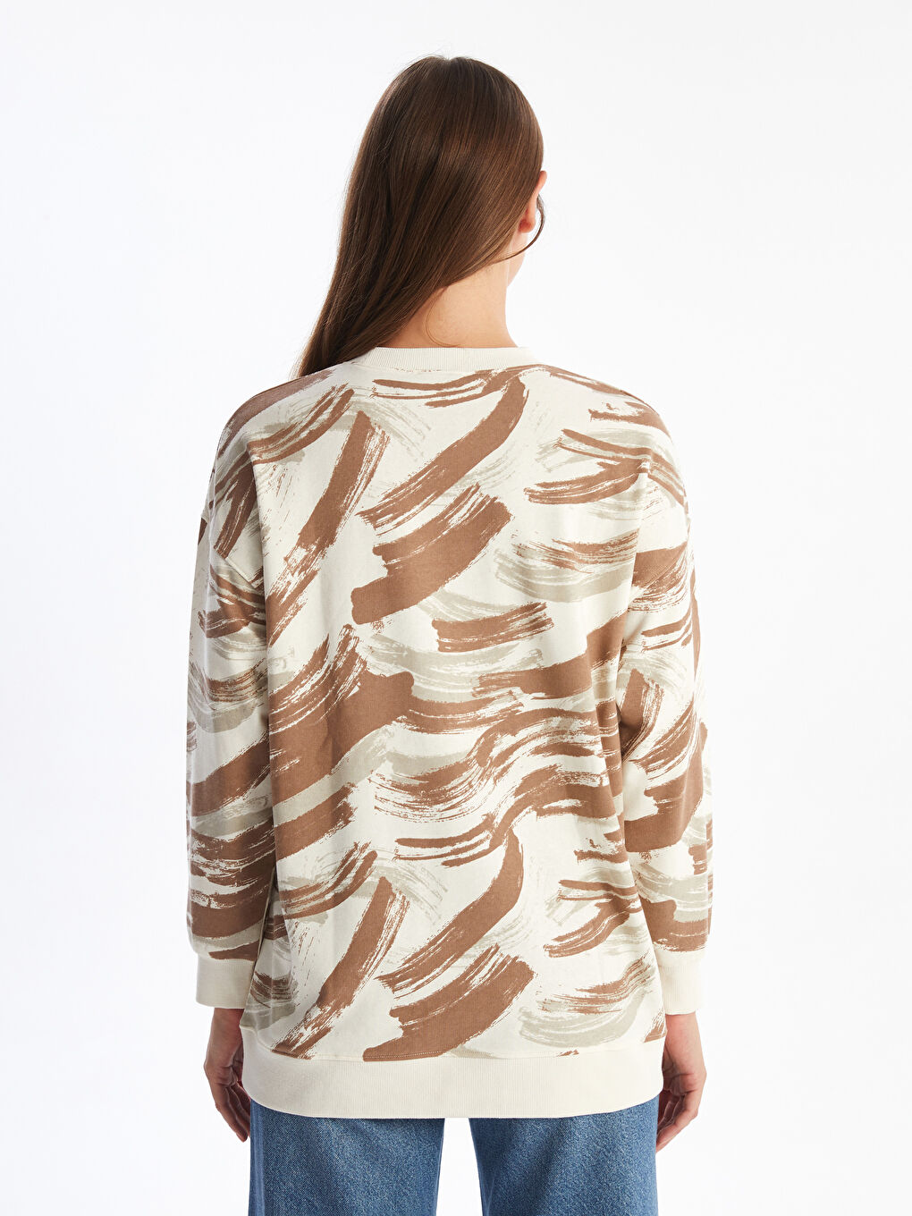 LCW Modest Bisiklet Yaka Desenli Kadın Sweatshirt Tunik -W4DG81Z8-LQY