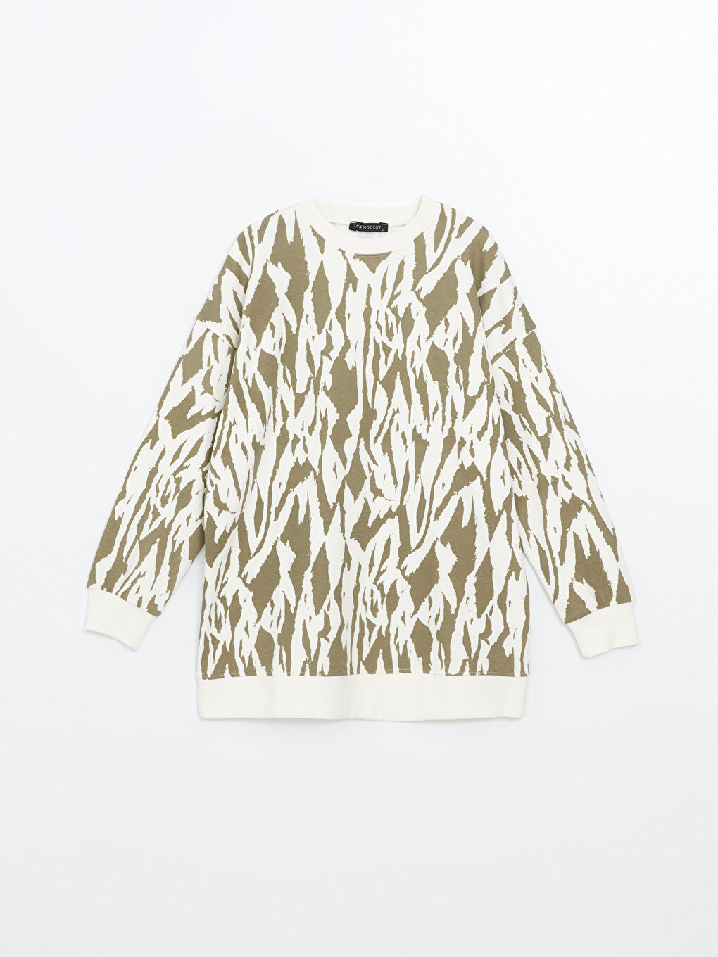 LCW Modest Bisiklet Yaka Desenli Kadın Sweatshirt Tunik -W4DG81Z8-LS6
