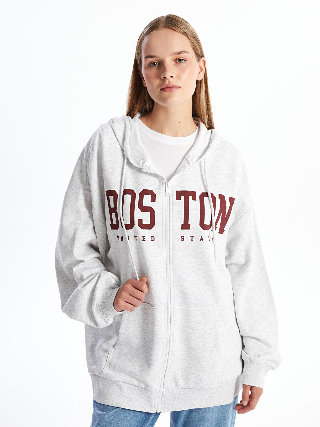 Hooded Oversize Women's Zipper Sweatshirt