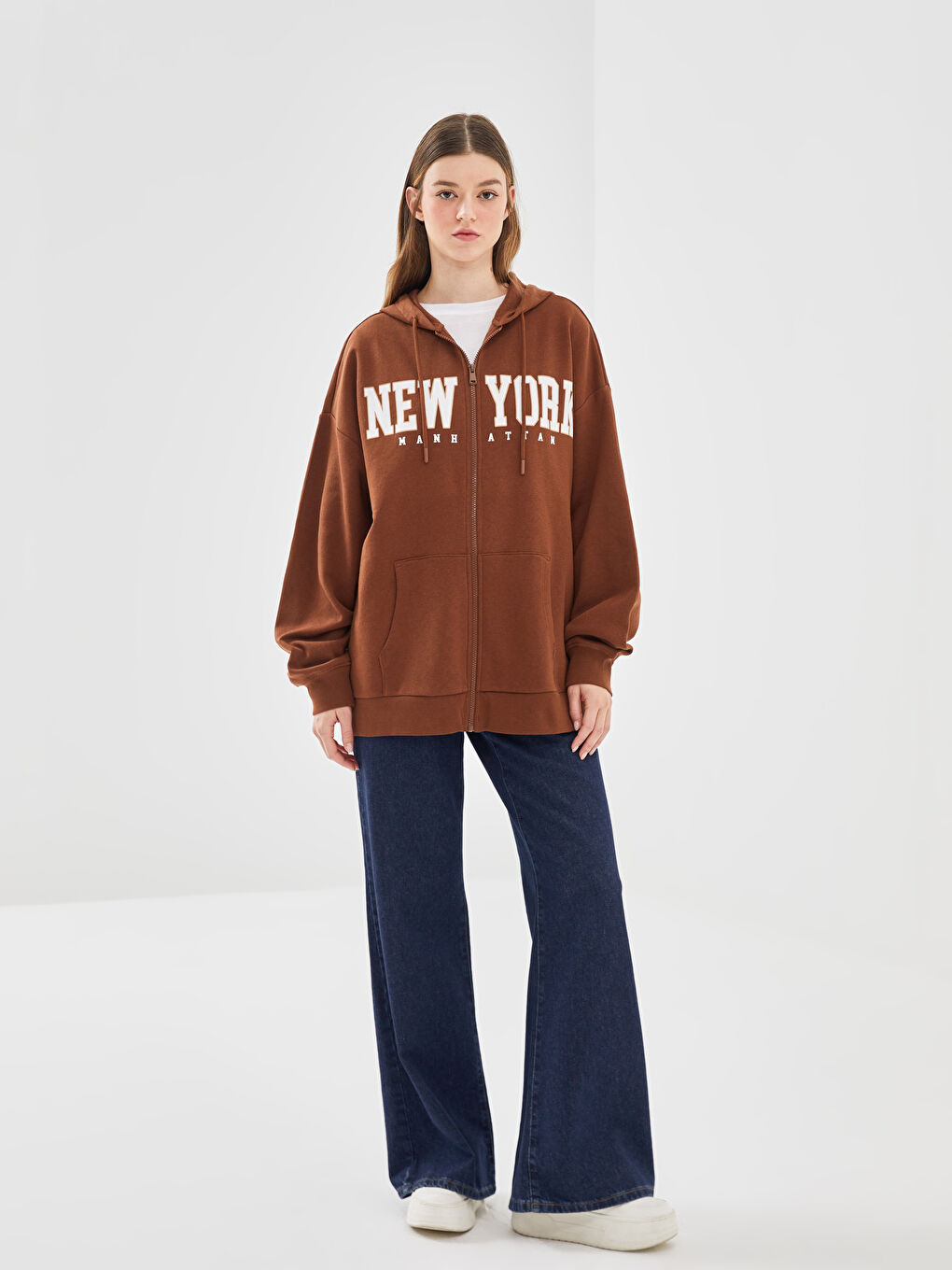 Sweat Zippé Oversize À Capuche Pour Femmes-1