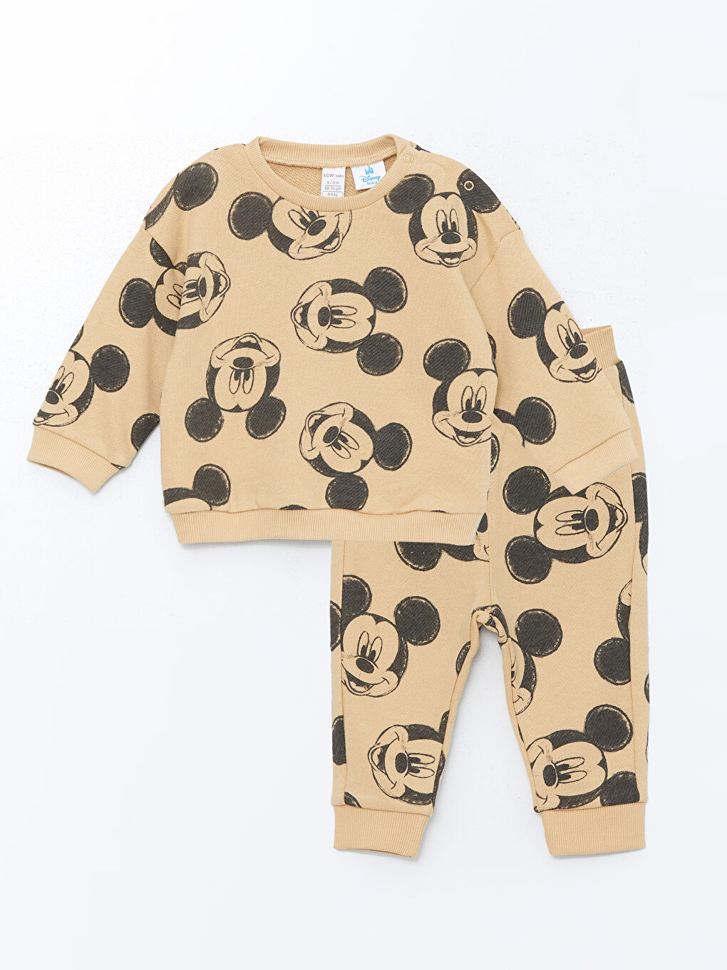 LCW baby Mat Sarı Baskılı Mickey Mouse Baskılı Erkek Bebek Sweatshirt ve Eşofman Alt 2'li Takım