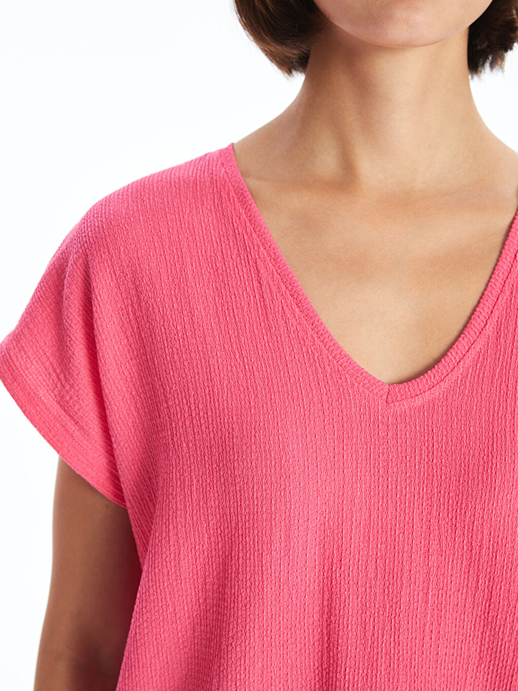 V-Neck Textured Women's T-Shirt-2