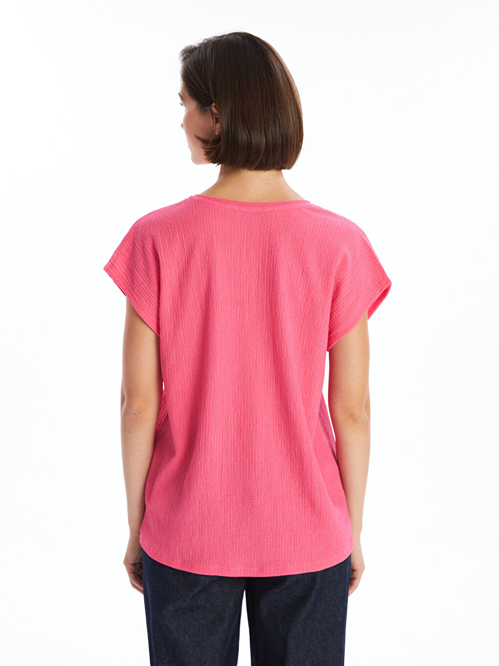 V-Neck Textured Women's T-Shirt-3