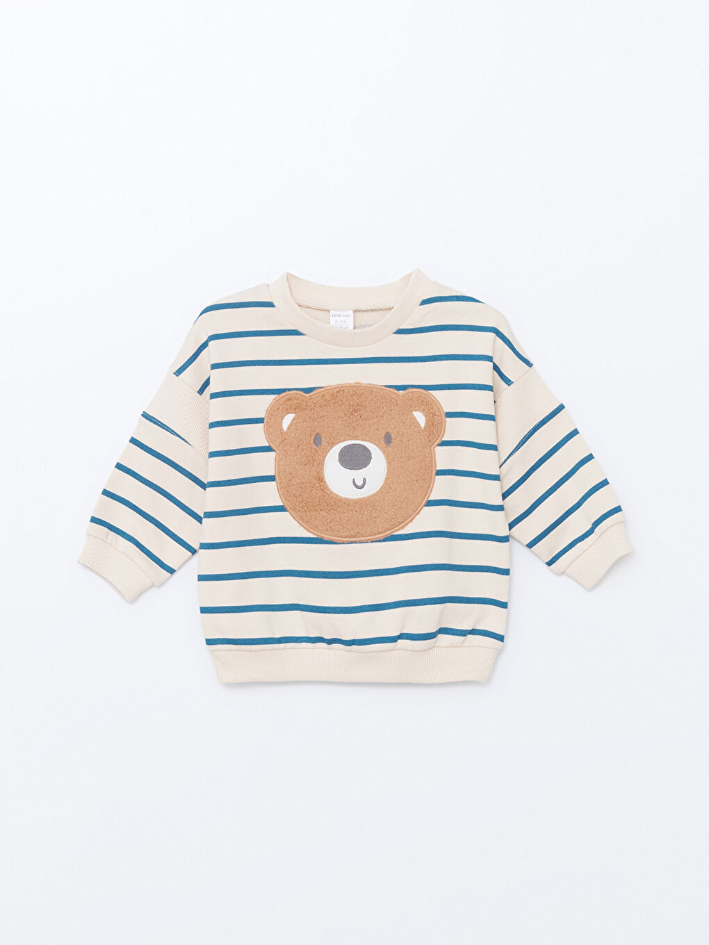 LCW baby Ekru Çizgili Bisiklet Yaka Erkek Bebek Sweatshirt