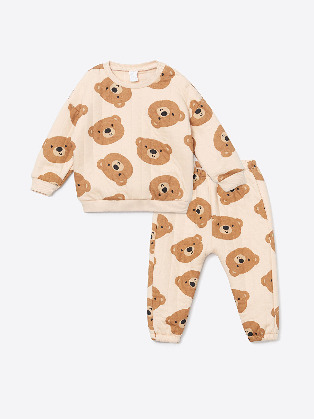 Ekru Bisiklet Yaka Erkek Bebek Sweatshirt ve Eşofman Alt 2'li