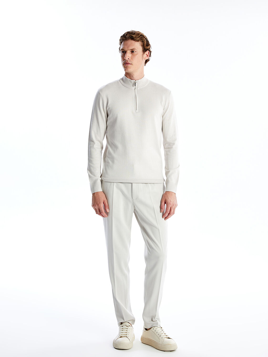 Funnel Neck Long Sleeve Men's Knitwear Sweater-1