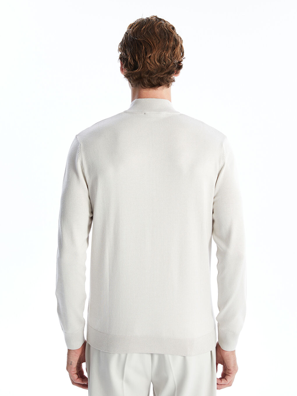 Funnel Neck Long Sleeve Men's Knitwear Sweater-3