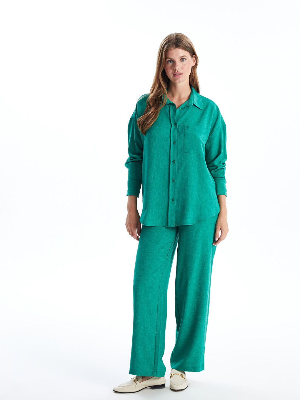 قميص سادة بأكمام طويلة واسع للسيدات-1