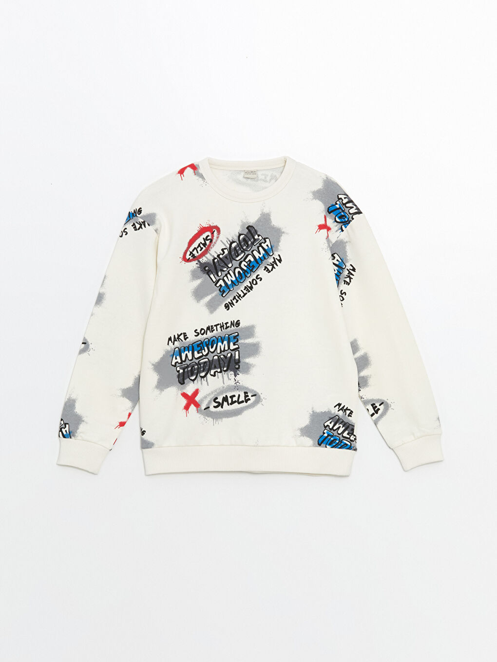 LCW Kids Ekru Bisiklet Yaka Erkek Çocuk Sweatshirt