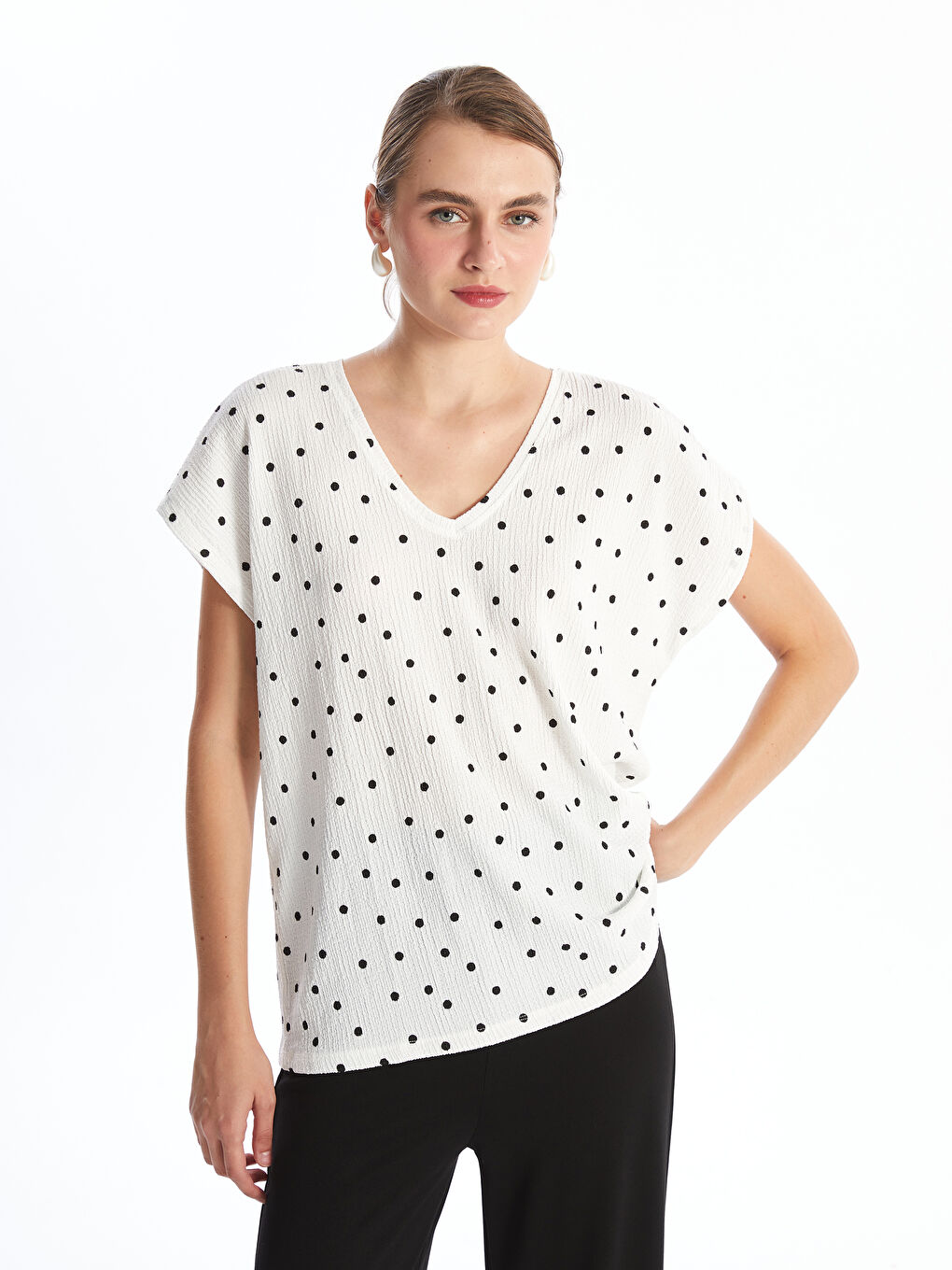 V-Neck Polka Dot Women's T-Shirt