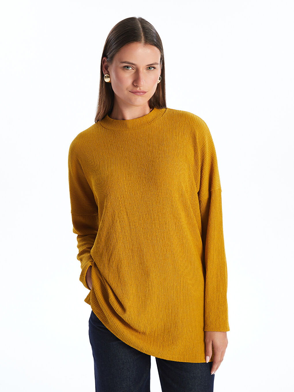 Crew Neck Textured Oversize Women's Tunic