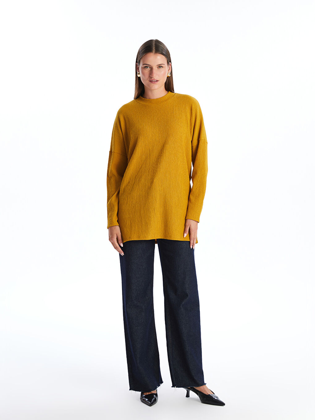 Crew Neck Textured Oversize Women's Tunic-1