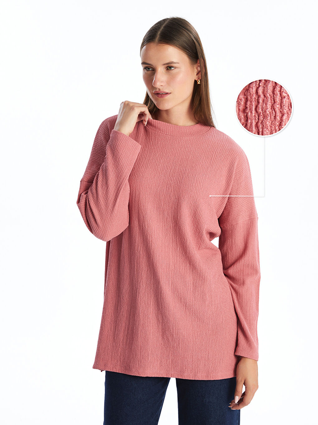 Crew Neck Textured Oversize Women's Tunic