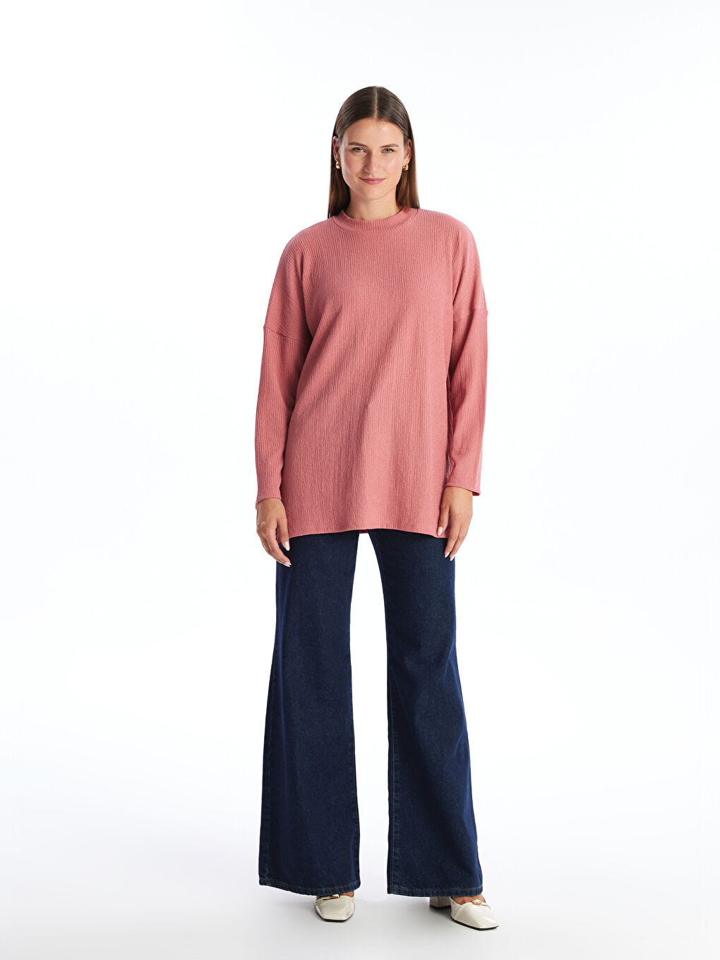 Crew Neck Textured Oversize Women's Tunic-1