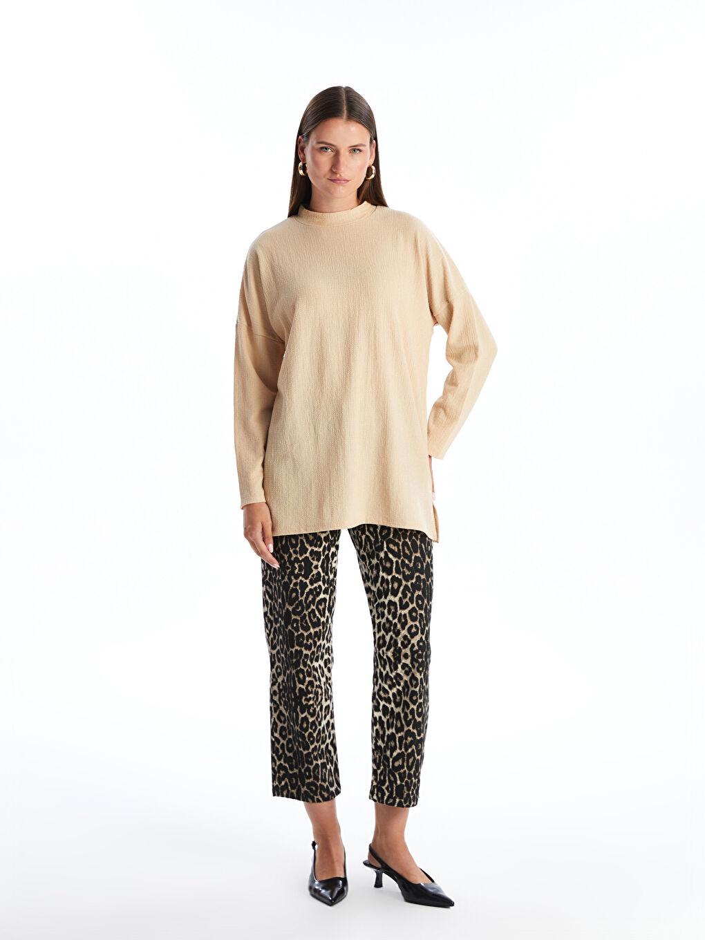 Crew Neck Textured Oversize Women's Tunic-1