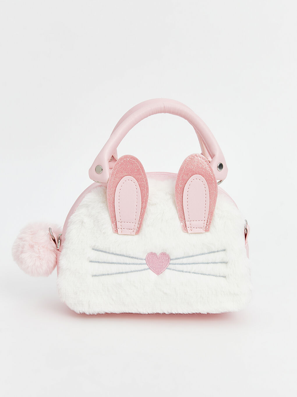 Beyaz Pelüş Kız Çocuk Omuz Çantası-1