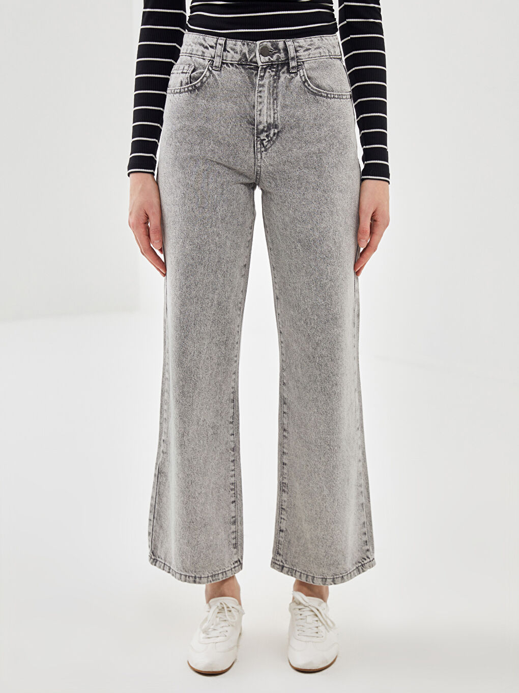 Gri Wideleg Kadın Jean Pantolon-1