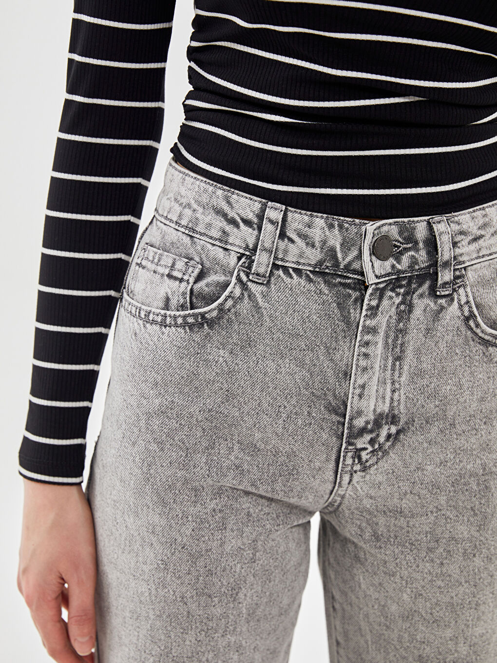 Gri Wideleg Kadın Jean Pantolon-2