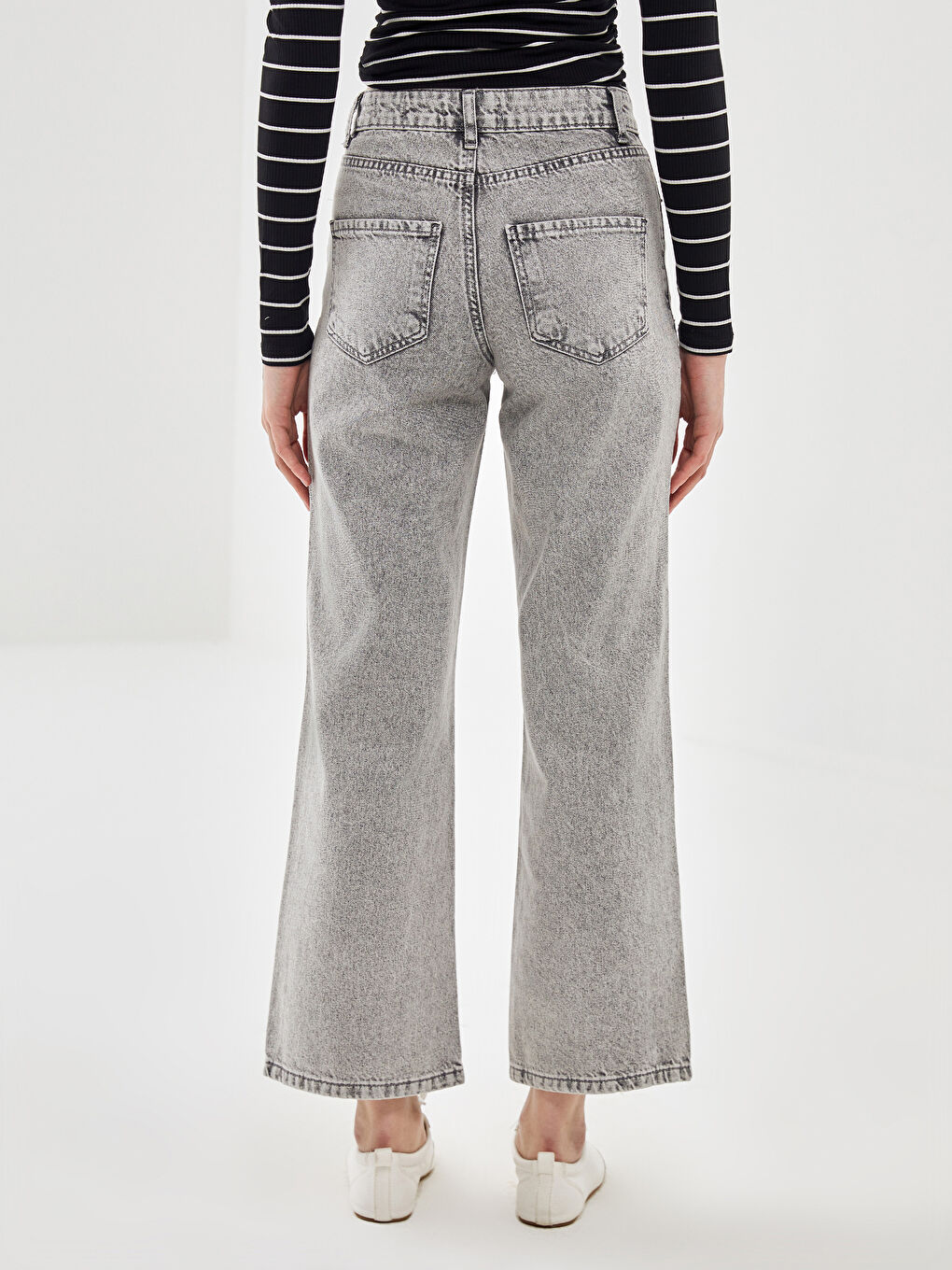 Gri Wideleg Kadın Jean Pantolon-3